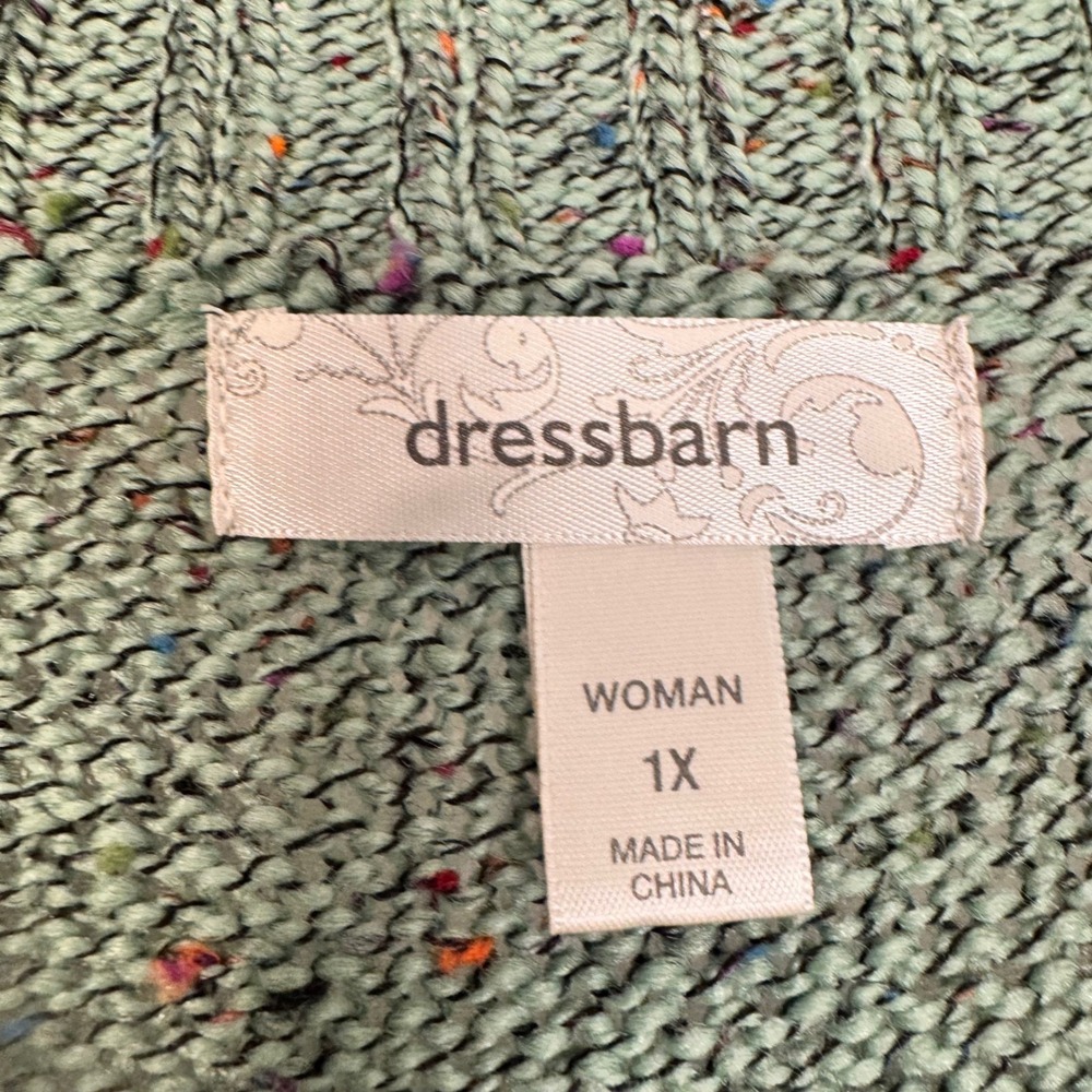 Dressbarn Pullover Womens 1X Green 3/4 Sleeve Marled Confetti V-Neck Sweater - Picture 5 of 10